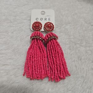 CORE Tassel Beaded Coral Pink Dangling Earrings NEW